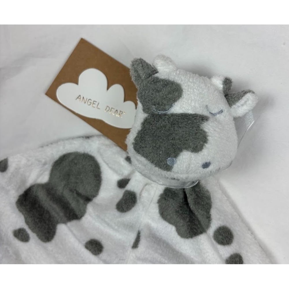 Angel Dear Soft Cow Baby Security Blanket Lovey Gray White Spots Sleeping Eyes - Picture 3 of 4